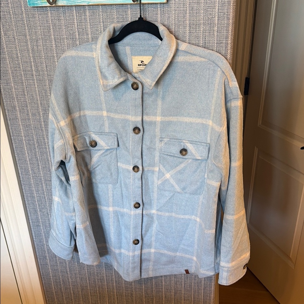 Rip Curl Light Blue Plaid Shirt Jacket